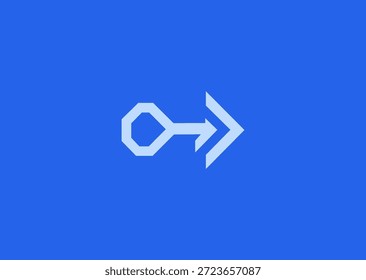 A geometric key merged with an arrow shape, symbolizing direction, access, progress, guidance, movement, and purposeful design