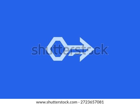 A geometric key merged with an arrow shape, symbolizing direction, access, progress, guidance, movement, and purposeful design