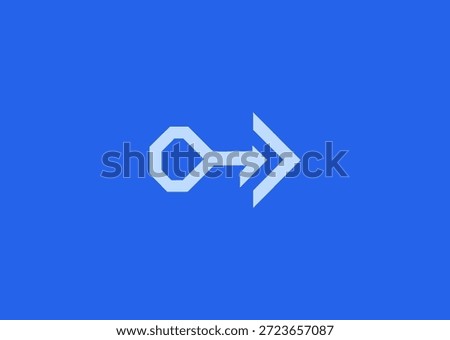 A geometric key merged with an arrow shape, symbolizing direction, access, progress, guidance, movement, and purposeful design