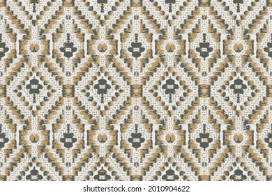 Geometric kilim ikat pattern with grunge texture. Colorful horizontal pattern for textile, design and backgrounds. Abstract Yellow rhombus pattern.