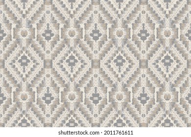 Geometric kilim ikat pattern with grunge texture. Colorful horizontal pattern for textile, design and backgrounds. Abstract Grey and Beige rhombus pattern.