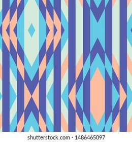 Geometric kilim seamless repeat vector pattern.  Color blocking rug inspired design from a grid.  Blue and pink.  Shapes like a tile or mosaic.