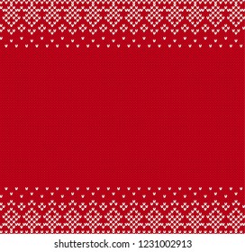 Geometric knitted ornament background with empty place for text. Knitted textured pattern for a sweater.