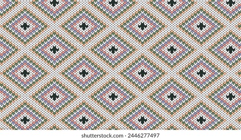 Geometric knitted pattern, Festive Sweater Design. Seamless Knitted Pattern