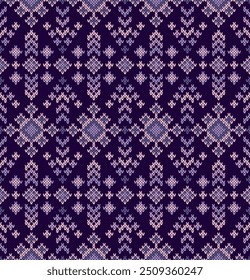 Padrão de tricô geométrico. Tom de cor roxo. Design de ilustração de vetor para fundo, impressão, papel de parede, ilustração, tecido, roupas, tapete, decorativo, têxtil, bordado.
