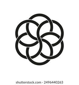 Geometric knot icon. Interlocking rings pattern. Vector symbol. Abstract design element.