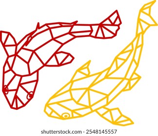 Vector geométrico de peces Koi. Diseño geométrico de peces Koi.