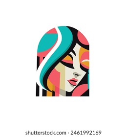 Geometric lady face logo design vector