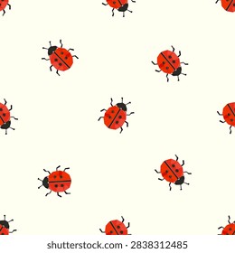 Geometric ladybug seamless pattern. Red low poly ladybird insects vector repeating background for kids textile and wallpaper.