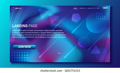 Geometric landing page background. Fluid shape texture. Multi color gradient. Eps10 vector