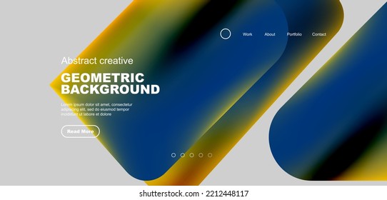 Geometrischer Hintergrund der Landungsseite. Flüssige Farben und einfache Formen abstrakte Zusammensetzung. Vektorgrafik für Tapeten, Banner, Hintergrund, Merkblatt, Katalog, Deckel, Flyer