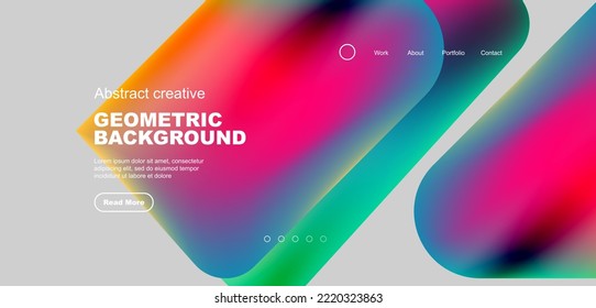 Fondo de la página de aterrizaje geométrica. Colores fluidos y formas simples composición abstracta. Ilustración vectorial de papel tapiz, banner, fondo, folleto, catálogo, cubierta, volante