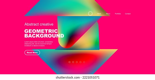 Fondo de la página de aterrizaje geométrica. Colores fluidos y formas simples composición abstracta. Ilustración vectorial de papel tapiz, banner, fondo, folleto, catálogo, cubierta, volante