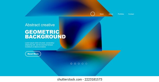 Fondo de la página de aterrizaje geométrica. Colores fluidos y formas simples composición abstracta. Ilustración vectorial de papel tapiz, banner, fondo, folleto, catálogo, cubierta, volante