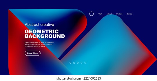 Fondo de la página de aterrizaje geométrica. Colores fluidos y formas simples composición abstracta. Ilustración vectorial de papel tapiz, banner, fondo, folleto, catálogo, cubierta, volante