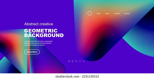 Geometric landing page background. Fluid colors and simple shapes abstract composition. Vector illustration for wallpaper, banner, background, leaflet, catalog, cover, flyer