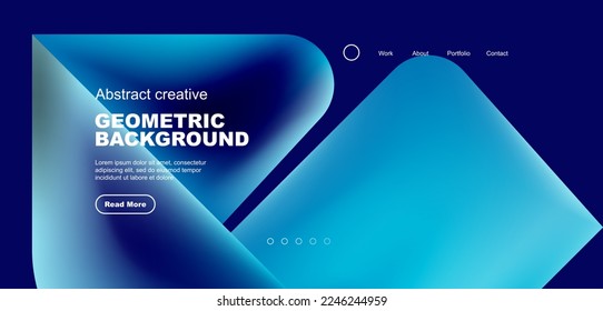 Geometrischer Hintergrund der Landungsseite. Flüssige Farben und einfache Formen abstrakte Zusammensetzung. Vektorgrafik für Tapeten, Banner, Hintergrund, Merkblatt, Katalog, Deckel, Flyer