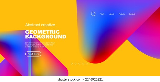 Fondo de la página de aterrizaje geométrica. Colores fluidos y formas simples composición abstracta. Ilustración vectorial de papel tapiz, banner, fondo, folleto, catálogo, cubierta, volante