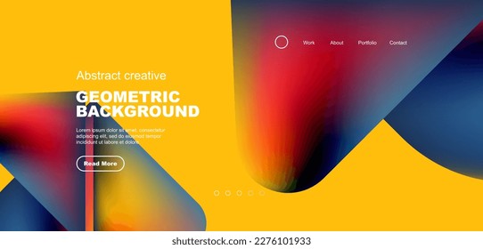Fondo de la página de aterrizaje geométrica. Colores fluidos y formas simples composición abstracta. Ilustración vectorial de papel tapiz, banner, fondo, folleto, catálogo, cubierta, volante