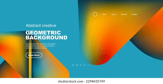Geometrischer Hintergrund der Landungsseite. Flüssige Farben und einfache Formen abstrakte Zusammensetzung. Vektorgrafik für Tapeten, Banner, Hintergrund, Merkblatt, Katalog, Deckel, Flyer