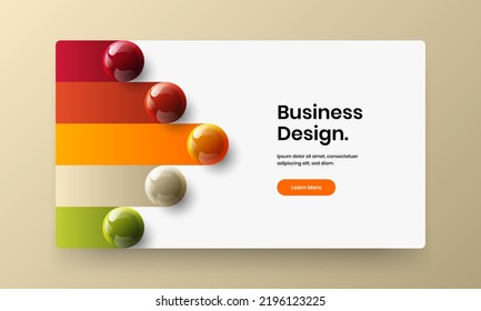 Geometric landing page design vector layout. Colorful 3D balls web banner template.
