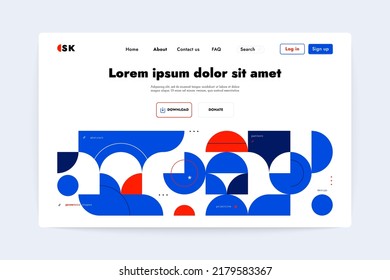 Geometric landing page web design. Abstract geometry shapes, minimal swiss style templates for websites, apps. Vector