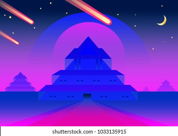 Geometric Landscape in 80th Style. For flyer, poster, invitation, banner. Vector illustration. Retro vintage style.