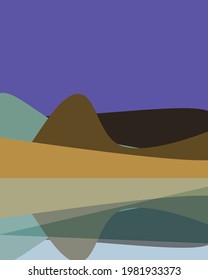 Ilustración de afiche de arte generativo de paisaje geométrico