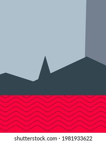 Ilustración de afiche de arte generativo de paisaje geométrico
