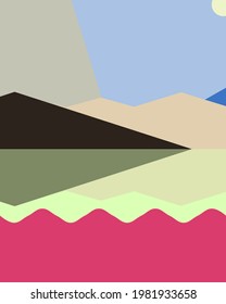 Geometric landscape generative art poster illustration