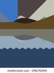 Ilustración de afiche de arte generativo de paisaje geométrico