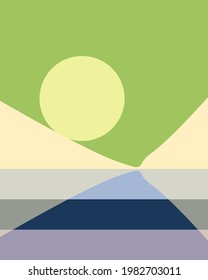 Ilustración de afiche de arte generativo de paisaje geométrico