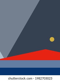 Ilustración de afiche de arte generativo de paisaje geométrico