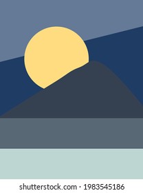 Ilustración de afiche de arte generativo de paisaje geométrico