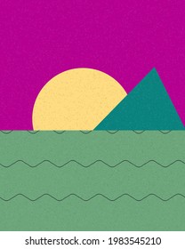 Ilustración de afiche de arte generativo de paisaje geométrico