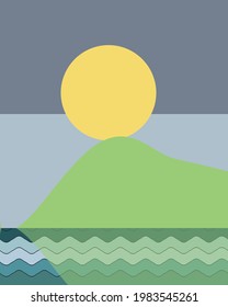Ilustración de afiche de arte generativo de paisaje geométrico