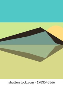 Ilustración de afiche de arte generativo de paisaje geométrico