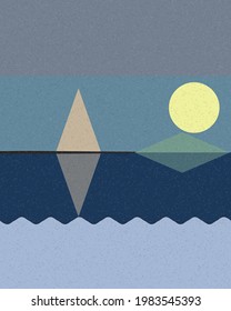 Ilustración de afiche de arte generativo de paisaje geométrico