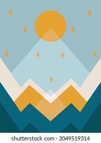 paisaje geométrico con montañas y luna