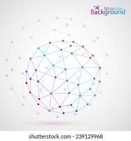 Geometric lattice , the molecules in the circle. Round composition of the molecule .Color picture composition for your design.