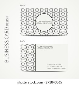 Geometric lattice monochrome business card template with stars for your design. Arabic pattern. Islamic oriental style. Moroccan business card. Trendy calling card. Vector design.