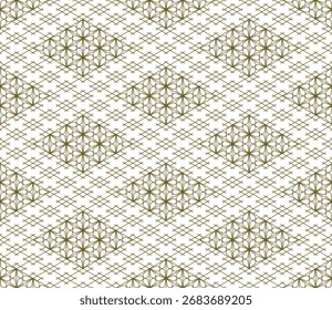 Reticulado geométrico sem costura repetir, motivo floral japonês, ouro sutil no branco