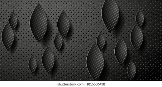 Geometric layered background. Paper shapes on the black embossed background. Vector EPS10