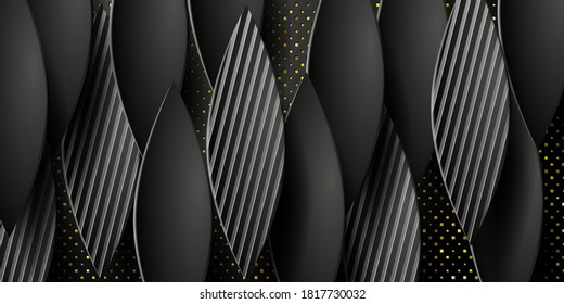 Geometric layered background. Paper textured objects on the black embossed background. Vector EPS10