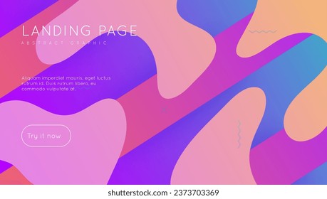 Geometric Layout. Memphis Page. Gradient Screen. Color Landing Page. Blue Hipster Design. Horizontal Brochure. Modern Poster. Art Dynamic Banner. Violet Geometric Layout