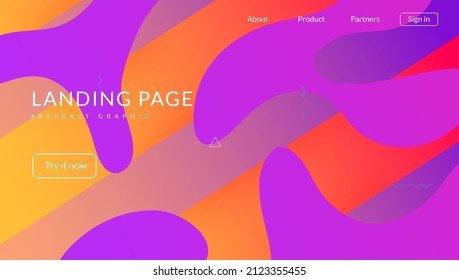 Diseño geométrico. Página de moda. Sitio web Rainbow. Afiche Hipster Azul. Plantilla colorida. Banner de degradado. Cool Landing Page. Cubierta mínima de color. Diseño geométrico de Lilac