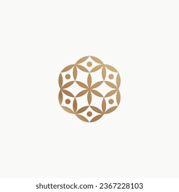 geometric leaf with circle logo concept vector icon