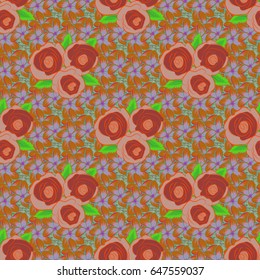 Geometric leaf ornament. Cute vector background. Graphic modern pattern. Seamless abstract floral pattern in orange, green and red colors.