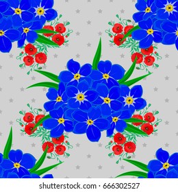 Geometric leaf ornament. Cute vector background. Seamless abstract floral pattern on a gray background. Seamless pattern with primrose flowers. Graphic modern pattern.