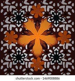 Geometric leaf ornament. Graphic modern pattern. Seamless abstract floral pattern in white, brown and orange colors. Cute vector background.